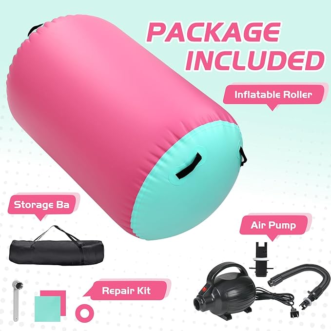 Inflatable Gymnastics Air Roller Set, Tumble Rolling Air Roller Gymnastics Barrel with Electric Pump for Kids Adults Home Outdoor Gymnastic Training Cheerleading Yoga