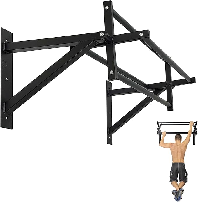 BESTHLS Wall Mounted Pull Up Bar and Dip Station, Heavy Duty Wall Mount Pull-up Chin Up Bar Multifunctional Home Gym Workout Indoor Exercise Equipment Support to 440 Lbs