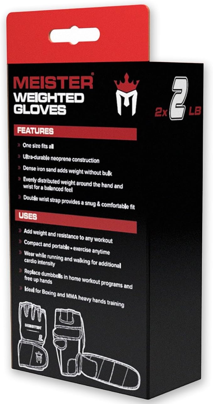 Meister 2 Pound Neoprene Weighted Gloves for Cardio & Heavy Hands (Pair) - 2lb x 2 - Black/Red