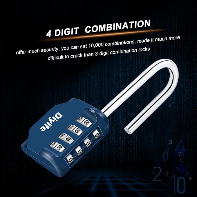 2.6in Long Combination Padlock, Waterproof 4 Digit Combination Lock, Weatherproof Metal & Galvanized Steel, Dark Blue