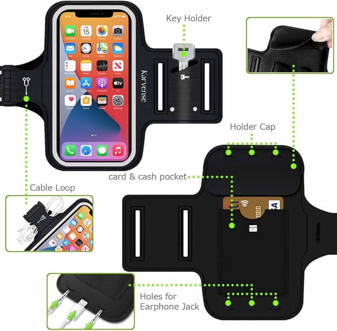 Phone Holder for Running, Karvense Phone Arm Bands for Running Exercise Workout Jogging, for iPhone 13 mini/12 mini/11 Pro/SE/XS/8/7, Samsung Galaxy, Moto, Cell Phones up to 5.4'', Sweat-Proof Armband