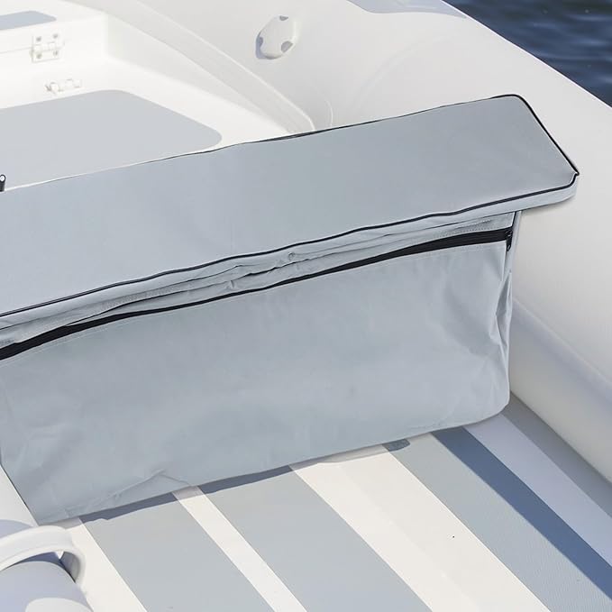 Bench Seat Cover 420D Oxford Seat Storage Bag for Kayak Inflatable Boat, Dinghy Boat Seat Cushion and Underseat Storage Bag with Pockets Grey Thick Sponge Seat Bench Cushion(Grey 95cm)