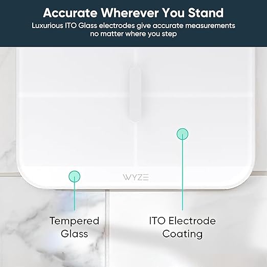 Wyze Smart Scale X - Digital Bathroom Scale for Body Weight, BMI, Body Fat, Muscle Mass, Heart Rate Monitor | ITO Glass & LED Backlight | Batteries Included, 400 lbs (White)