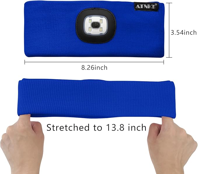 ATNKE 4 LED Lighted Sport Sweatband,USB Rechargeable Running Head Band Lamp High Stretch Wicking Gifts for Men and Women