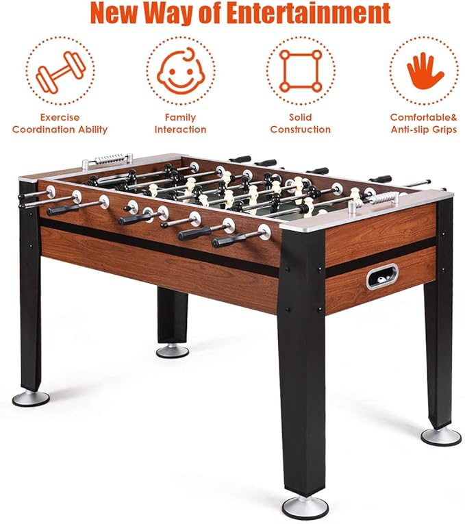 GYMAX Foosball Table, 54” Full Sized Soccer Game Table with 2 Footballs, Game Tables for Game Room Adults Kids Family Night