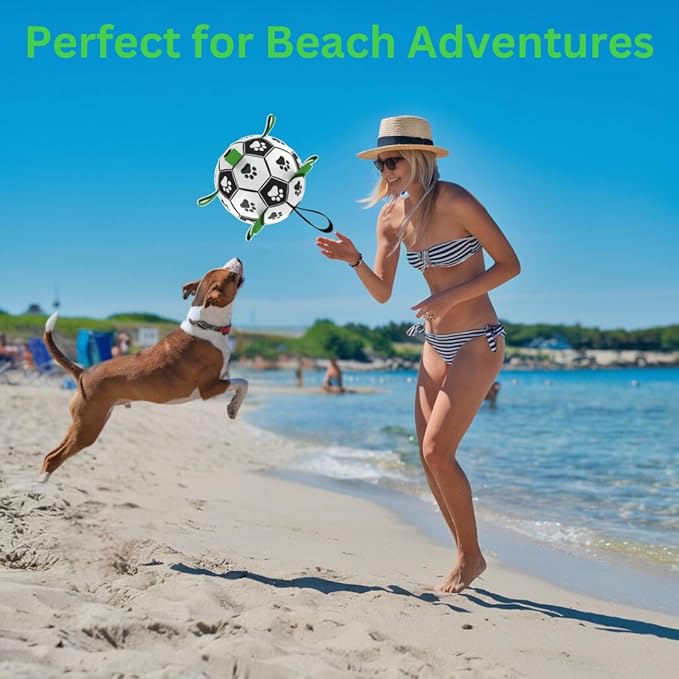 Dog Ball 8 inch - Dog Soccer Ball with Straps, Durable Dog Soccer Ball Indestructible, Perfect Soccer Ball for Dogs with Paw Print, Fun Dog Birthday Gifts - Ideal Dog Soccer Ball Toy