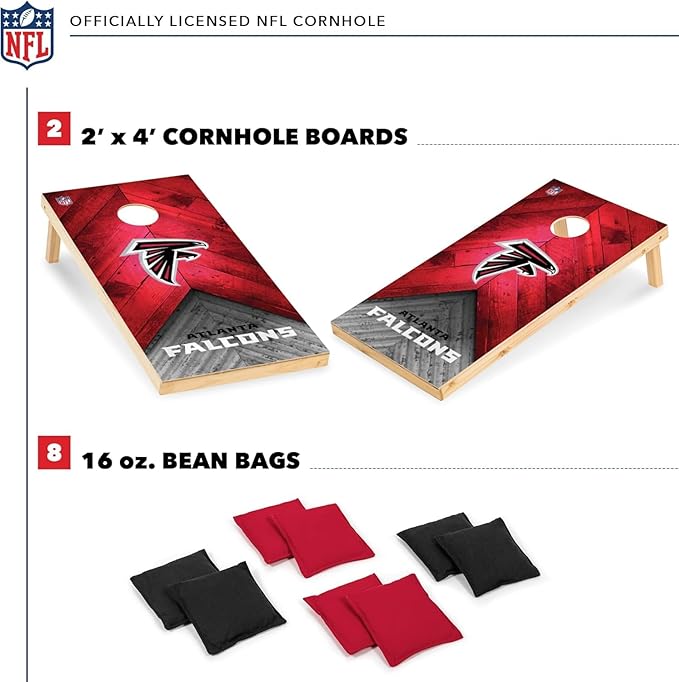Wild Sports NFL Football 2' x 4' Regulation Size Solid Wood Cornhole Set with Direct Print HD Team Graphics Great Gift for Any Football Fan! Bean Bag Toss Family Outdoor Game