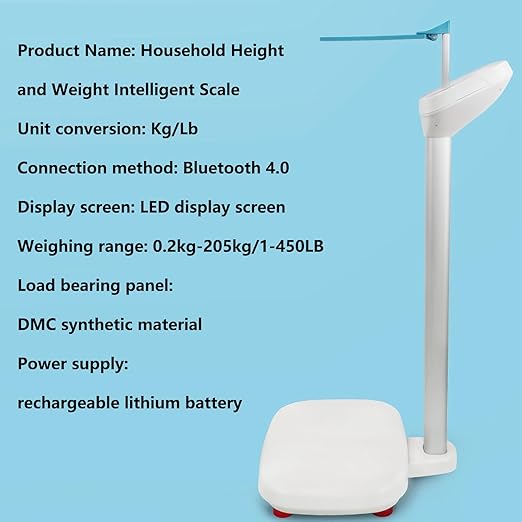 Armrest Electronic Medical Height and Weight Scale,20" L x 12" W x34 H, Up to 420lb Weight Capacity, 75” Height Measurement, LCD Display, USB Charging, Temperature Display (Pearl White)