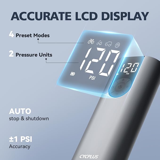 CYCPLUS Bicycle Pump Portable Car Tire Pump,Max 150 PSI, Auto Shut-Off Air Pump with Presta and Schrader Valves Smart Air Inflator Mini Air Compressor for Car Bicycle Motorcycle and Balls