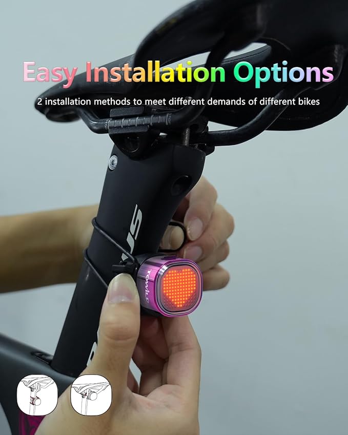 TOWILD TL08 Bike Tail Light, Customized Patterns Full-Color Bike Rear Light, Brake Sensing, USB-C Rechargeable, IPX6 Waterproof