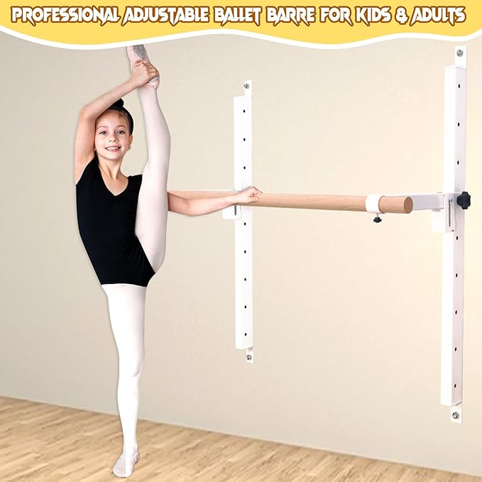 Wall Mounted Ballet Barre Adjustable Ballet Bar Foldable Dance Bar-Fully Adjustable -Solid Beech Wood Bar,Ballet workout Fitness Equipment Pull Up Stretch Never move