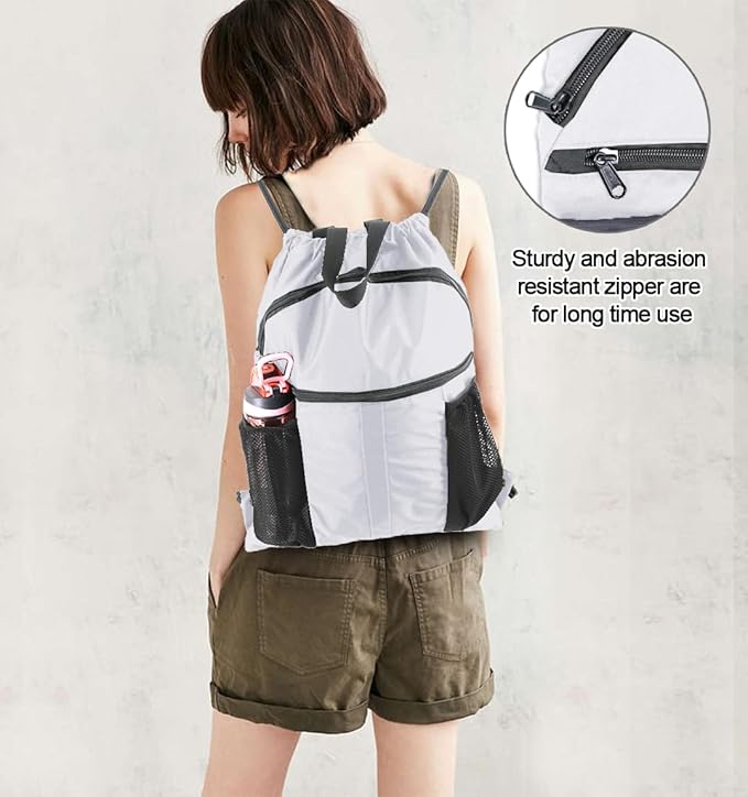 BeeGreen Drawstring Backpack Bag with Shoe Compartment, X-Large Black Gym Sports String Cinch Backpack