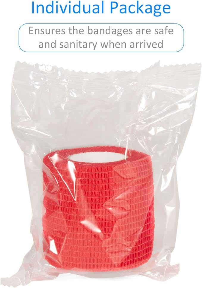 12Pcs 2”x 5 Yards Self Adhesive Bandage Wrap Elastic Bandage Wrap Self Adherent Cohesive Wrap Bandages for Wrist Ankle Vet Tape for Dogs Athletic Swelling Sprains Tape Grip Cover (Red)