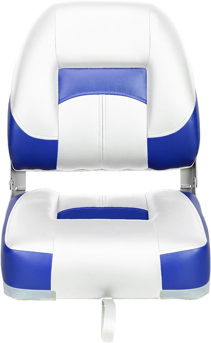 Two Tone Low Back Folding Boat Seat,White/Blue