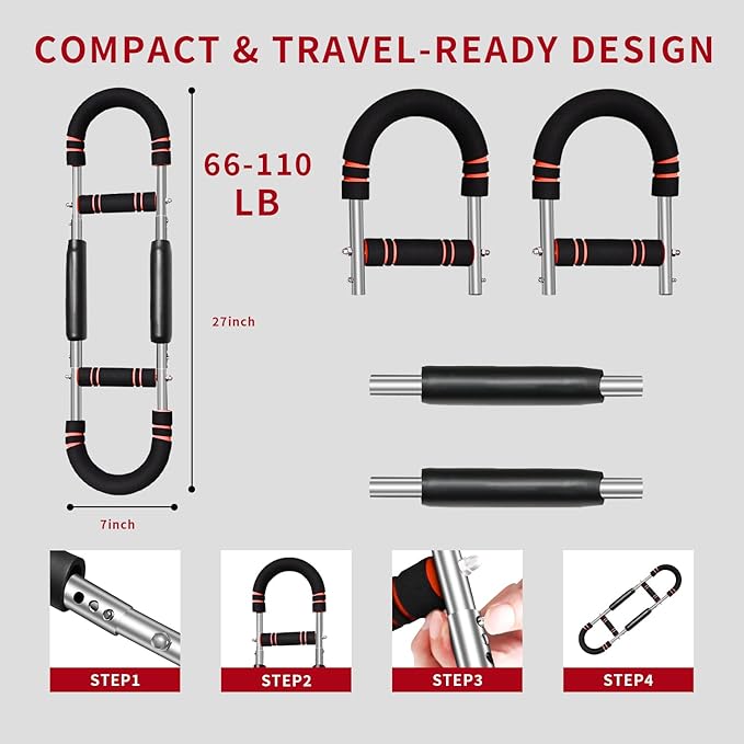 Chest Exerciser for Men & Women,Adjustable Twister Arm Trainer- Portable Power Twister Bar with 3 Resistance Levels ，Detachable Design Fitness Anywhere for Arm & Chest Workout.