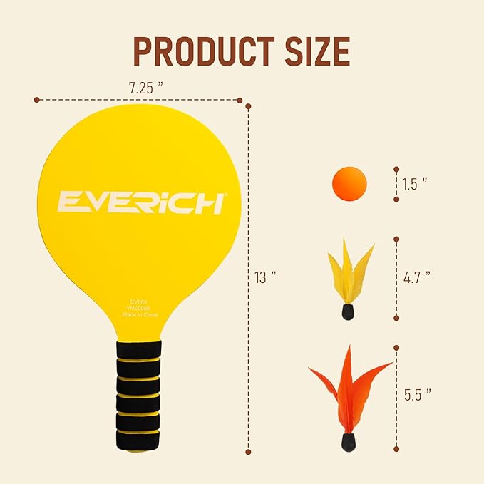 EVERICH TOY Paddle Ball Set, Badminton Set 4 Rackets, Great Gifts Easter Basket Stuffers for Kids Teens Adults and Family, Fun for Beach, Yard, and Lawn Play All Year Round
