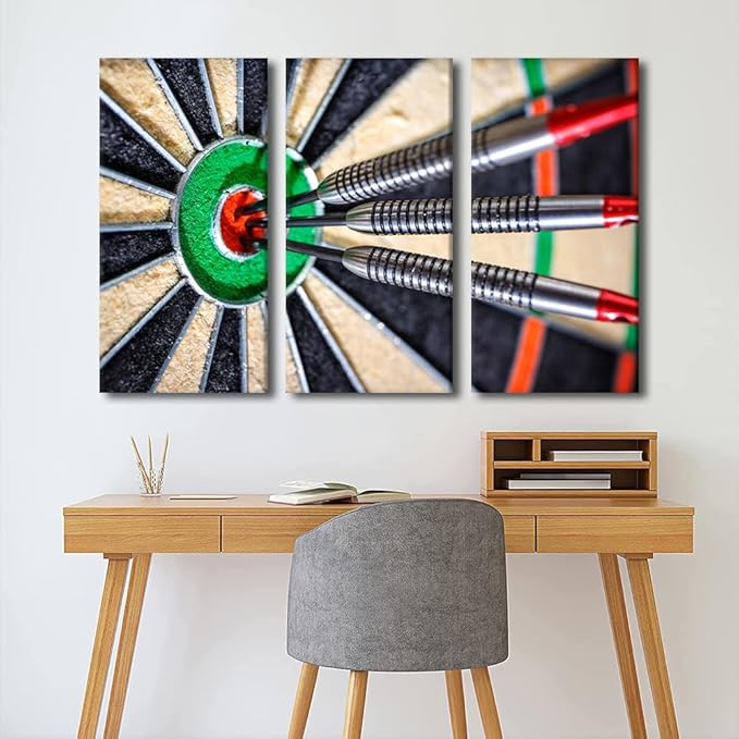 Canvas Wall Art Darts Hit the Bull's Eye Motivational Wall Art for Living Room Office Pictures Rustic Decoration for Bedroom Modern Home Decor Bathroom Decorations Framed Ready to Hang, 40"Wx60"H