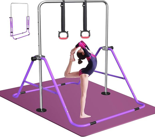 FBSPORT Gymnastics Bar for Kids, Adjustable Height Gymnastic Horizontal Bars,Junior Training Bar Children Folding Training Monkey Bars for Home Using