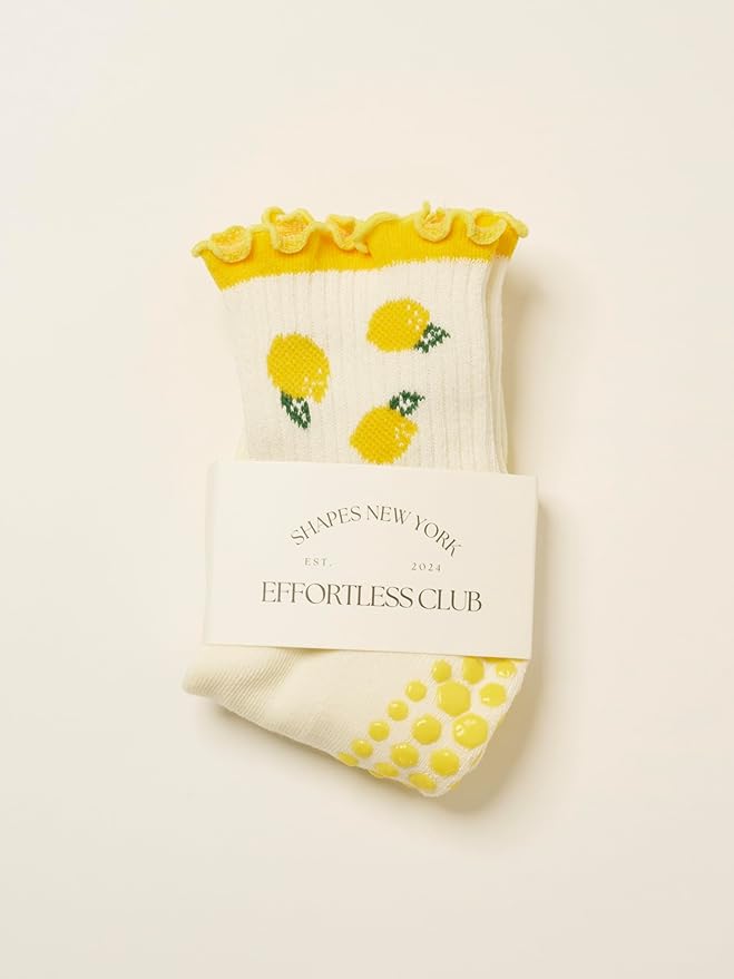 Crew Half Calf Grip Socks, Cutest Fruits Pilates Socks, Ruffle socks, Non-Slip, Barre Yoga Fitness