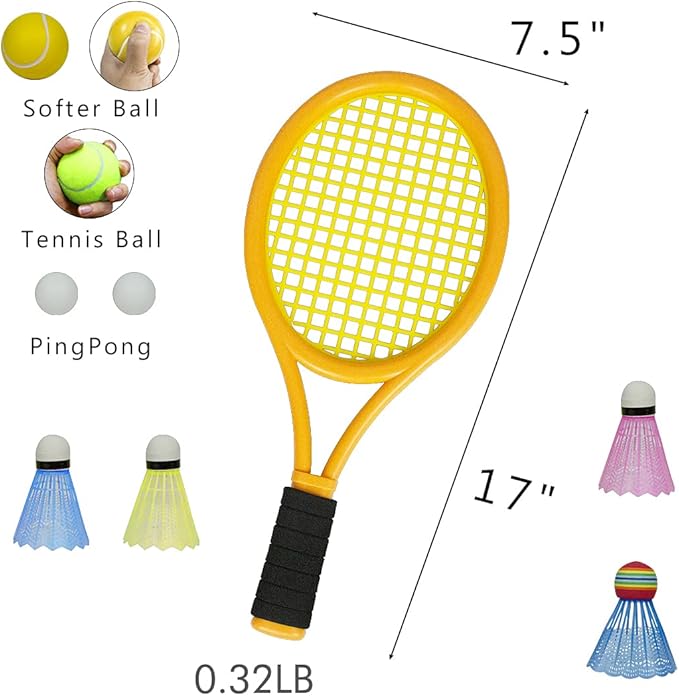 Kids Tennis Rackets with Carrying Bag,Soft Training Balls and Badminton Birdies,12 in 1 Tennis Racquets Gift Set for Children Outdoor Indoor Sports