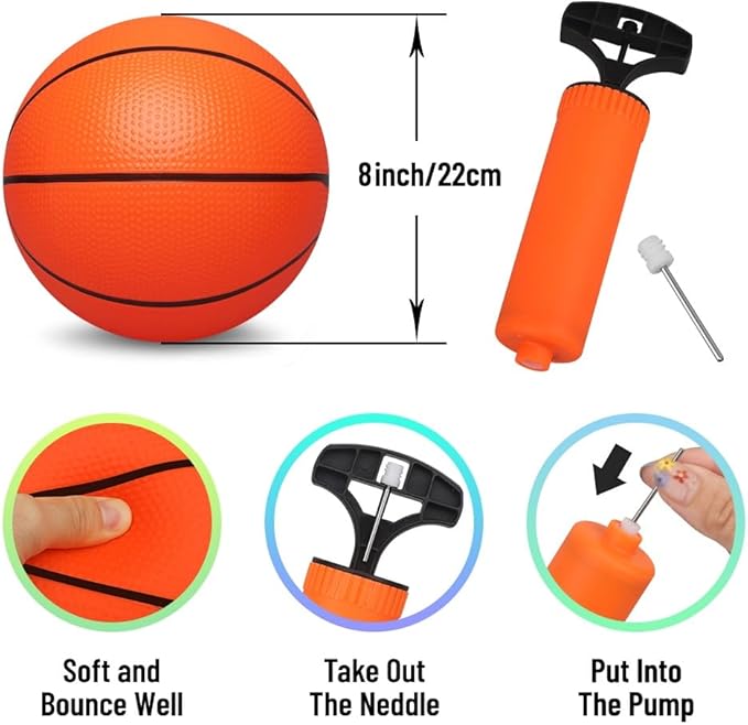 Dilabnba 8" Mini Rubber Replacement Basketballs for Basketball Hoop/Pool, Toddler Soft Beach Bouncy Ball Sports Party Game for Kids Adults, Junior Balls Indoor & Outdoor Arcades & Games (4PCS)