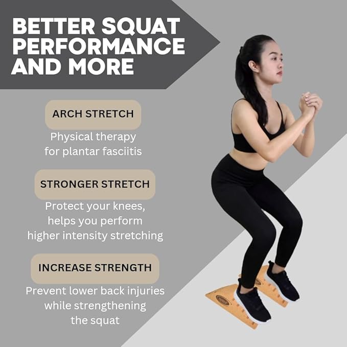 2025 NEW LARGER and Improved quality ECO-Friendly HIGHEST DENSITY Cork Squat Wedge Block Heel Calf Raise Platform NON-SLIP Slant Board Ramp Fitness Workouts Yoga Weightlifting exercise BAND 3 PIECES