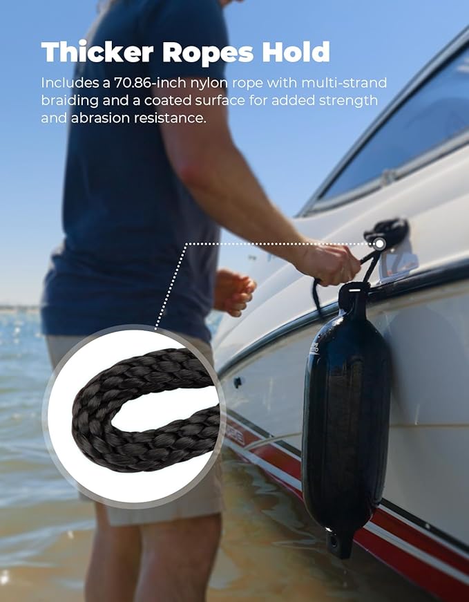 KEMIMOTO Boat Fenders Boat Bumpers for 15-35ft Boat, 4 Pack Inflatable Boat Fenders Bumpers with 4 Ropes, Boat Bumpers for Docking, Fit for Pontoon Boat Bass Boat and Jon Boat