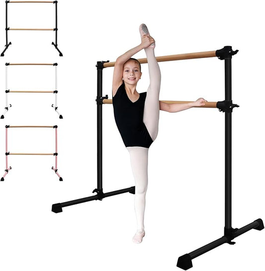 4FT/6FT Freestanding Ballet Barre Wood/Steel Height Adjustable from 7 to 46 inch Ballet Bar Portable Double Dance Bar for Home Workout and Stretch