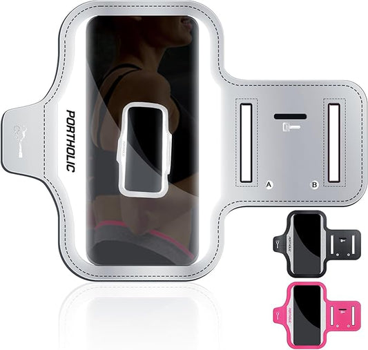 Running Armband with Large Reflective Strips, for iPhone 17/16/15 Pro/Pro Max/14 Plus/13/11/XR/XS, Galaxy S25/24 Water Resistant Phone Holder Case with Extension Strap, Key Card Slot, Earphone Holder