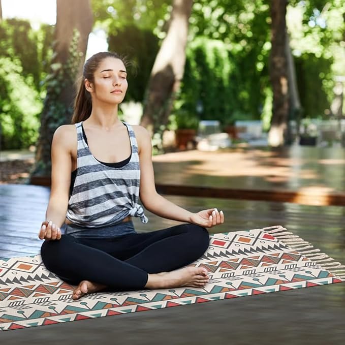 nuveti Cotton Yoga Mat - Absorbent, Grippy Tight Weave, Ashtanga & Hot Yoga Rug, Helps with Slippery Hands & Feet