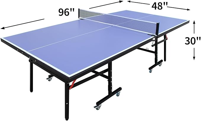 8ft Mid-Size Table Tennis Table Foldable & Portable Ping Pong Table Set for Indoor Games with Net, 2 Table Tennis Paddles and 3 Balls