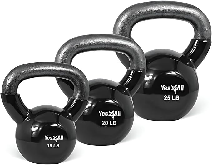 Yes4All Kettlebell Set Vinyl Coated Weights Combo for Full Body Workout Equipment Push up, Grip Strength Training, Dumbbell Weights Exercises
