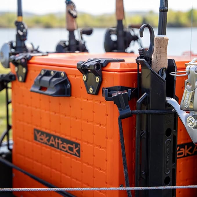 YakAttack BlackPak Pro 16" x 16" Kayak Fishing Crate with 6 Rod Holders - Orange | Tackle Storage Box & Fishing Gear Organizer | Lightweight, Durable & Customizable Kayak Fishing Accessory