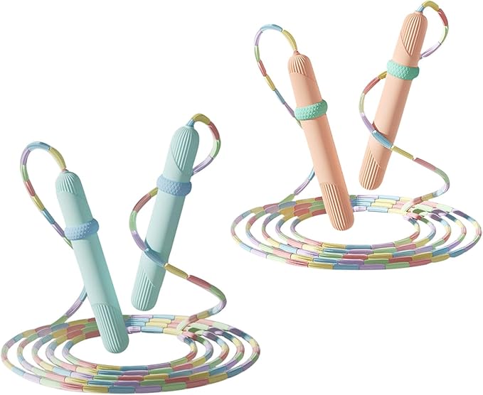 Beaded Jump Rope 1 Pack/2 Pack, ACEONE Segmented Skipping Rope for Kids Adults, Adjustable Tangle-Free Toddler Jumping Rope for Fitness Exercise Training