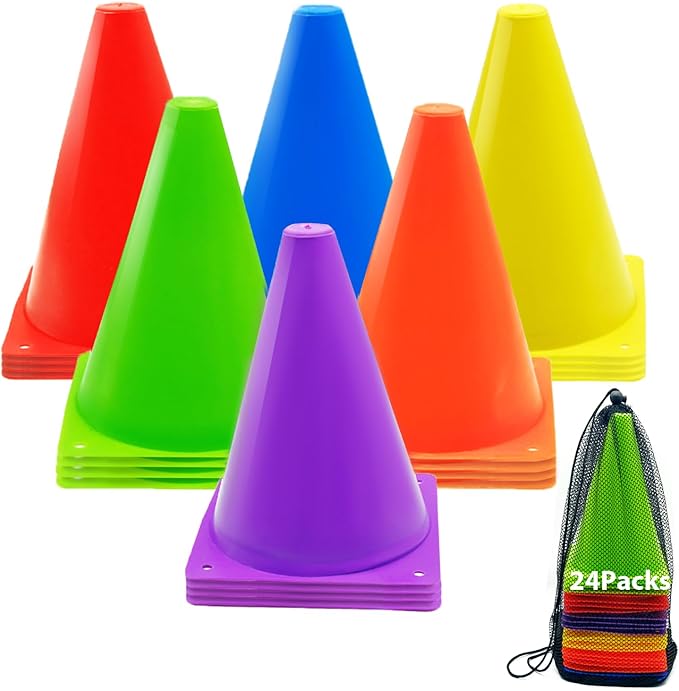 12/24/48Pcs Soccer Cones,7" or 9" Soccer Cones for Training, Multicolor Cones Sports Soccer Training Cones, Field Cones for Skating Basketball Football Drills Practice