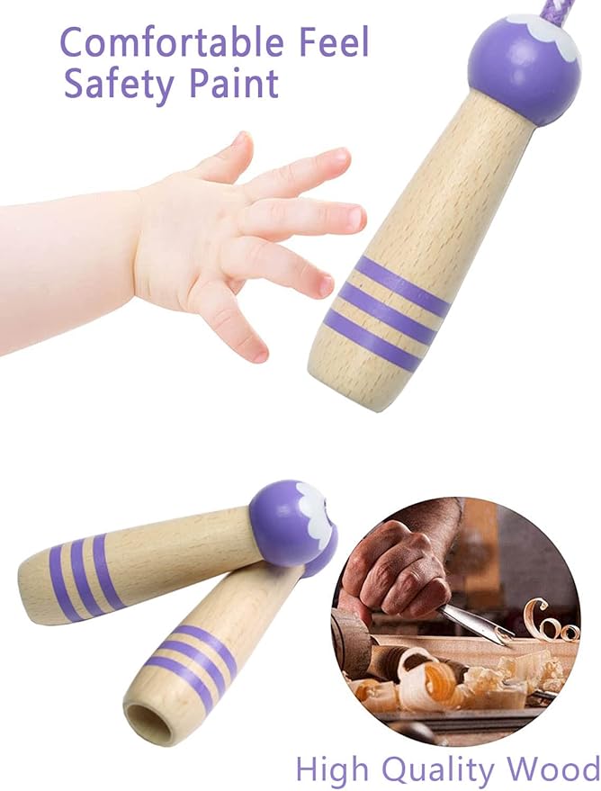 Jump Rope Kids, 7ft Adjustable Cotton Skipping Rope with Wooden Handle for Boys and Girls Fitness Outdoor Exercise