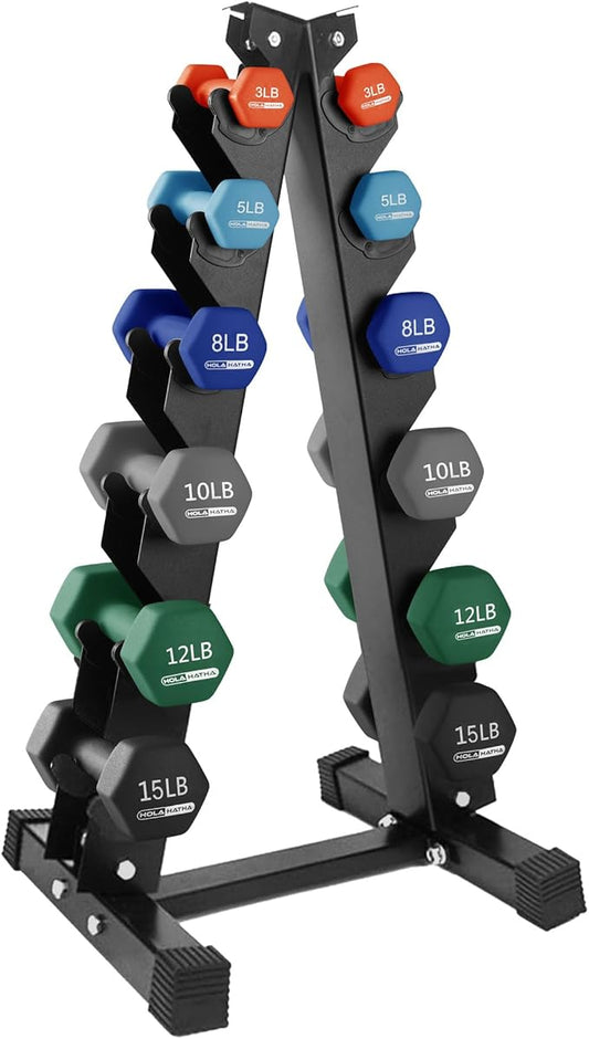 HolaHatha 2, 3, 5, 8, and 10 Pound Neoprene Dumbbell Free Hand Weight Set with Rack, Ideal for Home Exercises to Gain Tone and Definition, Pastel
