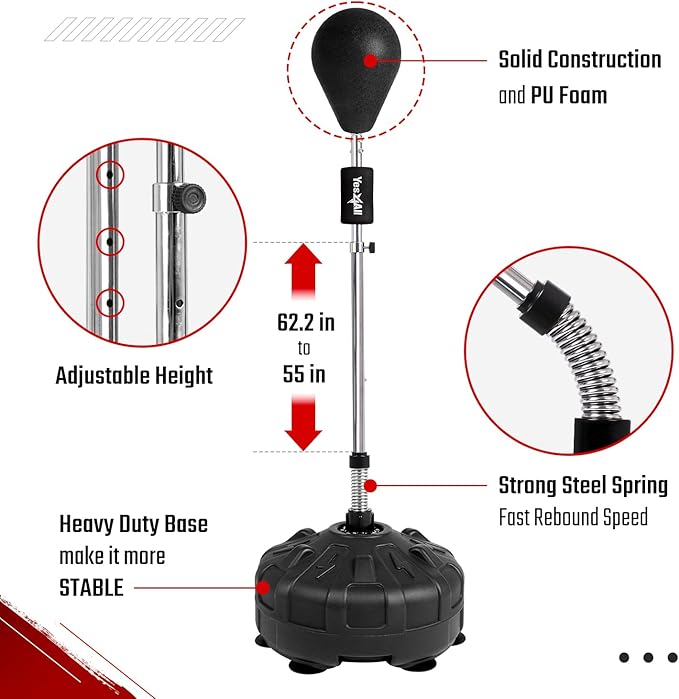 Yes4All Punching Bag with Stand, Adjustable Height, Boxing Equipment with PU Leather Speed Reflex Ball, Home Gym Workout MMA Training & Fitness