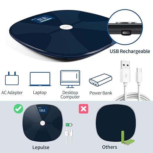 Body Fat Scale, Lepulse WiFi Scale for Body Weight, BMI Smart Scales Digital Weight Scale with Body Fat, Muscle, Rechargeable High Accurate Bathroom Scale with Pregnancy Mode, 13 Body Compositions