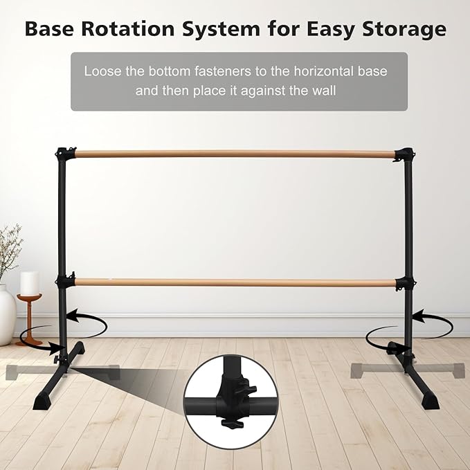 4FT/6FT Freestanding Ballet Barre Wood/Steel Height Adjustable from 7 to 46 inch Ballet Bar Portable Double Dance Bar for Home Workout and Stretch