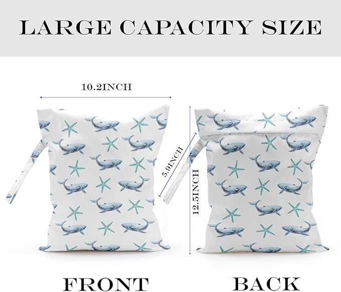 Wet Bag, Wet Dry Bag, Wet Bag for Swimsuit, Travel, Beach, Pool, Diapers, Dirty Yoga Gym Clothes, Makeup Bag, Waterproof Reusable Beach Bag Ocean Decor Starfish Sea Horse Anchor