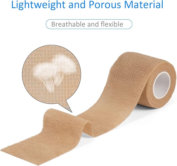 24Pack Self Adherent Cohesive Wrap Bandages Non Woven Cohesive Bandage Elastic Self Adhesive Bandage Wrap Sport Athletic Tape First Aid Tape for Wrist Ankle Pet Vet Wrap Grip Cover 2 inch (Skin Color)