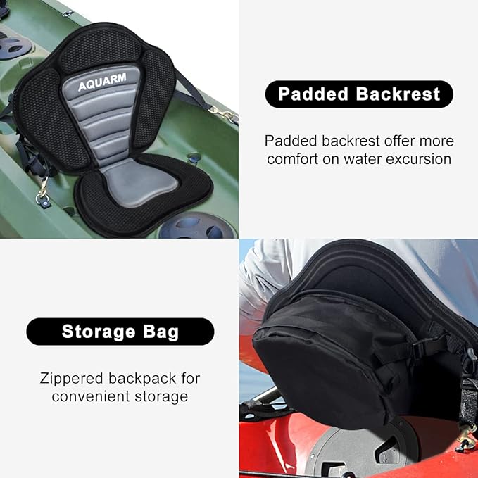 Deluxe Padded Kayak Seat with Adjustable Backrest - Universal Fit for Canoe, Fishing Boat & More