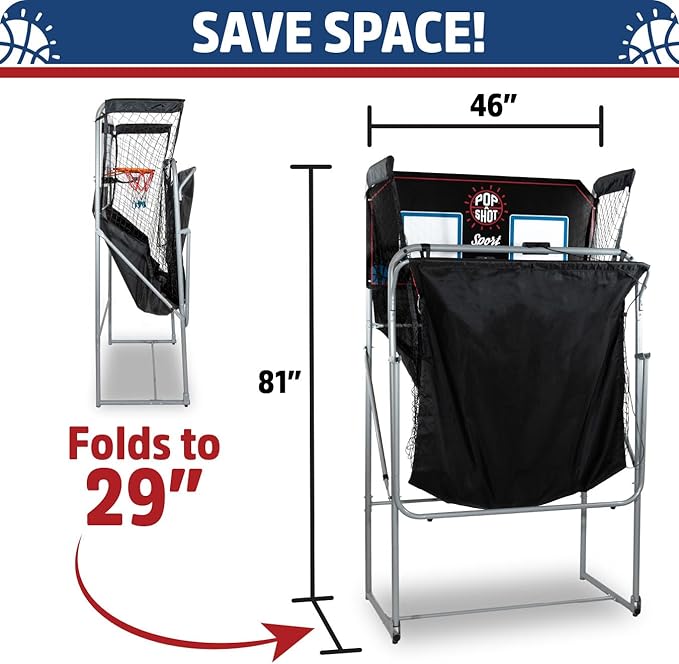 Pop-A-Shot - Dual Shot Sport | Arcade Basketball Game for Home | Paddle Scoring Hoop, 10 Game Modes, 4 Balls | Foldable for Easy Storage | Fun for All Players