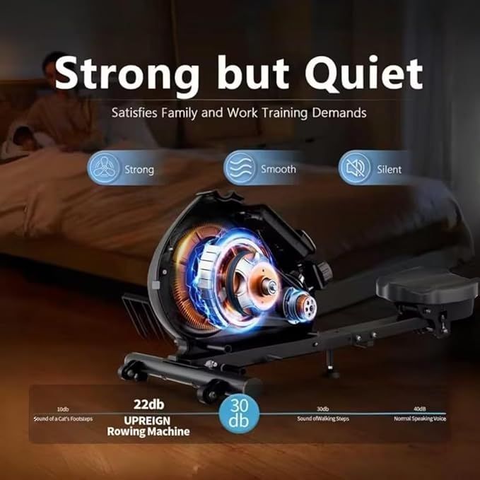 Magnetic Rowing Machine for Home Use Foldable Rower with 8-Level Adjustable Resistance, Quiet Design, LCD Monitor Tablet Holder, Full Body Workout, Supports 265 lbs