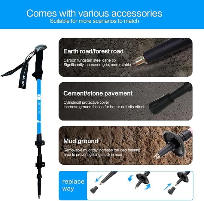 Hiking Trekking Poles, 2 Pack Anti Shock, Adjustable, Collapsible Hiking Poles for Trekking or Walking, Lightweight Aluminum Sticks for Children