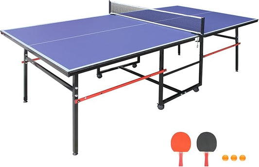 8Ft Mid-Size Foldable & Portable Ping Pong Table Set for Indoor Games