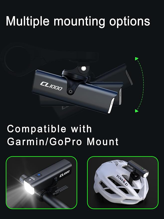 TOWILD Bike Lights for Night Riding,Compatible with Garmin/GoPro Mount,600 Lumen Bike Headlight,2000mAh Rechargeable Battery,Waterproof Bike Front Light for Commuter Cyclists-Fits All Bikes