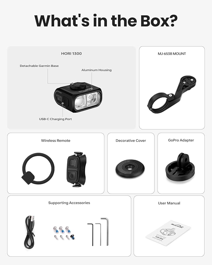 Magicshine Hori 1300 Bike Lights for Night Riding, High and Low Beam, USB-C Rechargeable Bike Headlight, IPX 6 Waterproof Bike Front Light for Road Urban Cyclists-1300 lumens