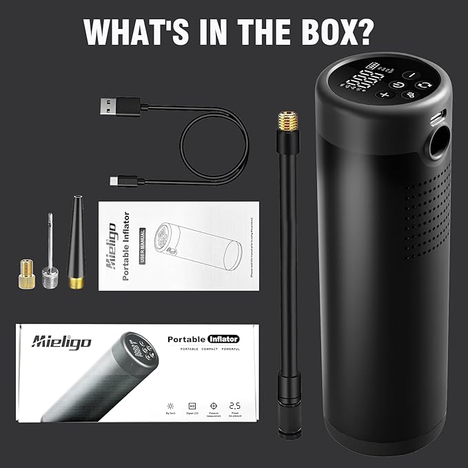 Tire Inflator Portable Air Compressor, 6X Cordless Air Pump for Car Tires with Pressure Gauge, Battery Power Bike Tire Pump, 150PSI Portable Tire Inflator for Car, Motorcycle, Bicycle, Ball